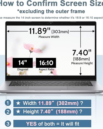 Laptop Privacy Screen 14 Inch for HP Dell Acer Asus Lenovo Thinkpad Envy Xps, 16:10 Aspect IPROKKO Removable 14in Anti Blue Light Glare Privacy Filter Shield, Anti Spy Computer Monitor Security