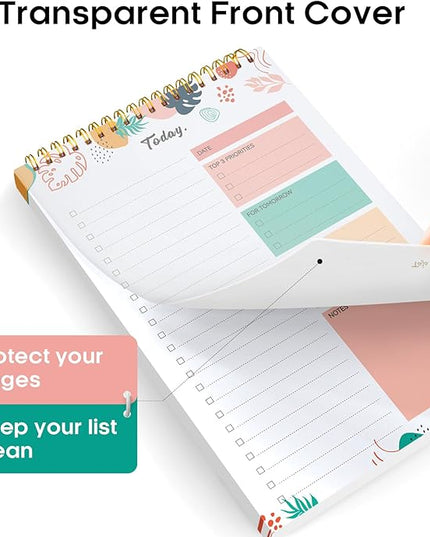 Taja To Do List Notepad - To Do List Notebook for Work with 52 Sheets, 9.8" x 6.5", Undated Daily Planner Perfect for Daily Tasks and Goal Setting, Notepad Suitable for Office, Home & School - Blossom Grove