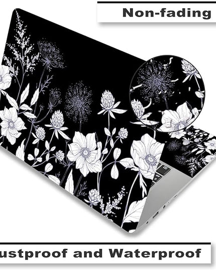 Laptop Skin Sticker Decal,12" 13" 13.3" 14" 15" 15.4" 15.6 inch Laptop Vinyl Skin Sticker Cover Art Protector Notebook PC (2 Wrist Pad Skins Included), Waterproof Removable, Black White Flower
