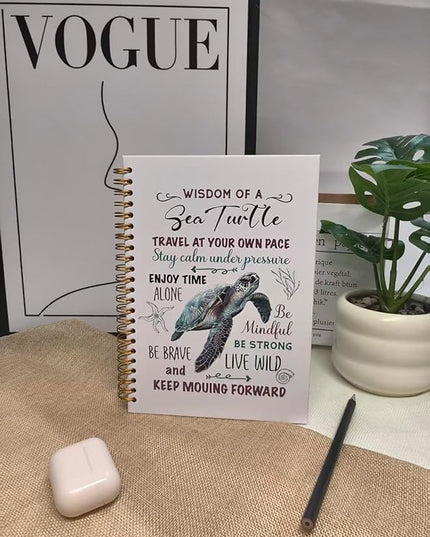 Cute Notebooks Journal For Women - Sea Turtle Dairy Funny Hardcover College Ruled Lined,5.8"X8.3",Pretty Spiral Meeting Notebook,Gifts For Sea Turtles Lover Men Friends On Birthday Christmas Mothers Day (White)