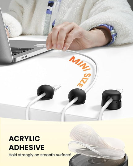 8Pack Magnetic Cord Organizer Clips - Lamicall [Mini-Soft Silicone] Cable Management for Phone Charger Cord, Durable Adhesive Cable Holder for Desk Nightstand, Home Office Organizer Gadget Accessories