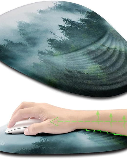 Ergonomic Mouse Pad with Wrist Support, Desktop Mouse Pad Wrist Rest Design and Non-Slip PU Base, Computer Mousepads for Pain Relief, Office & Home, Fog Forest