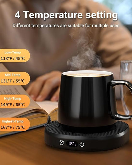 Coffee Mug Warmer & Simple Pure Black Mug Set, Electric Cup Warmer with Auto Shut Off, 4 Temperature Setting Smart Beverage Warmer, 8-Hours Auto Shut Off (Simple Pure Black Mug)
