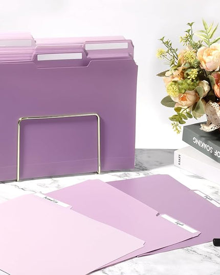 48 Pack Colored File folders Plastic Purple File Folders Letter Size 1/3 Cut Tabs File Folder with Sticky Labels Manila File Folders 8.5 x 11 for Documents Office Home School Organizer(8 per Color)