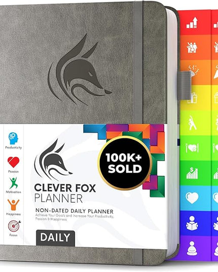 Clever Fox Daily Planner – Undated Planning Notebook with Hourly Schedule & To-Do List – Personal Day Task & Work Organizer, 6 Months (Gray)