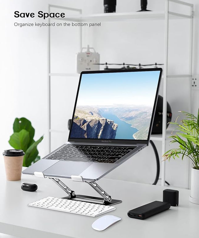 Adjustable Laptop Stand for Desk,Portable Laptop Stand Holder and Riser,Foldable Aluminum Notebook Computer Stands for MacBook Air Pro HP Lenovo Dell Samsung, 10-15.6 inch (Silver-Gray-Black)