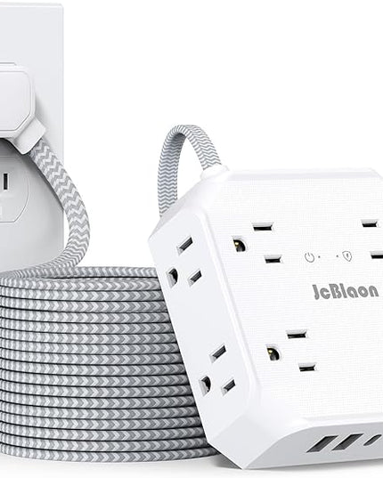 Multiple Outlets Surge Protector Power Strip, 15ft Braided Long Extension Cord with 4 USB Charging Ports(2 USB C) Flat Wall Plug Outlet Heavy Duty Charging Station for Home College Dorm Essentials