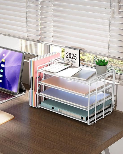 gianotter 4-Tier Paper Organizer With Magazine Holder, Desk Organizers and Accessories, Desk Accessories & Workspace Organizers, File Organizer for Office Supplies Storag (White, 4-Tier)