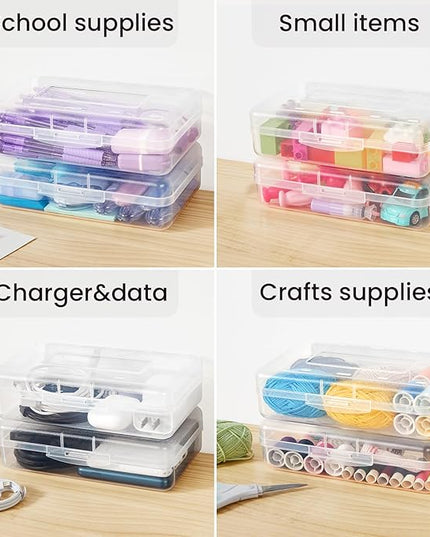 Sooez Plastic Pencil Case Box 6 Pack, Large Craft Storage Boxes Bulk, Plastic Containers with Snap-tight Lids, Hobby Art School Supply 0rganizer, Marker Bead Pen Bins Organizer,Stackable, Multicolor