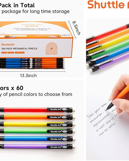 Shuttle Art Mechanical Pencils, 360 Pack Bulk Mechanical Pencils 0.7mm Medium Point, HB #2 Lead Pencils, Assorted Barrels, Office School Supplies