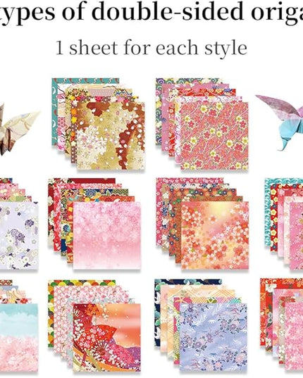 Square Origami Paper 6x6 Double Sided 50 Sheets 50 Colors 70GSM Origami Kit Japanese Chiyo Easy Fold Arts Crafts DIY Handwork Oriental Cherry
