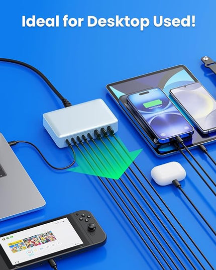 USB C Charger 300W USB C Charger Block 8-Ports GaN IV Fast Charging Station,PD 100W Laptop Charging Hub Wall Adapter Compatible with MacBook/Air,DELL,Steam Desk,iPhone 16/15/14,Galaxy S24 etc