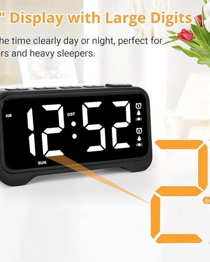 Loud Vibrating Alarm Clock for Heavy Sleepers with Bed Shaker Under Pillow, Hearing Impaired/Deaf/Teens, Dual Alarms, Adjustable Date, Nightlight & Battery Backup, Large LED Digital Display, 12/24H