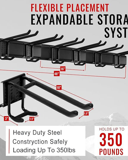 Garage Tool Organizer Wall Mount - Heavy Duty 48" Storage Rack with 6 Adjustable Hooks, Holds 350lbs, Garden Tool Hanger for Shed Organization