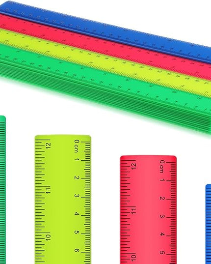 Zonon 50 Pcs 6 Inch/12 Inch Plastic Rulers Bulk Flexible Straight Rulers with Inches Centimeters First Day of School Gift Students Back to School Office Home Supplies(Colorful,12 Inch)