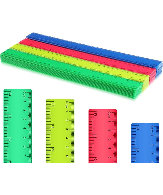 Zonon 50 Pcs 6 Inch/12 Inch Plastic Rulers Bulk Flexible Straight Rulers with Inches Centimeters First Day of School Gift Students Back to School Office Home Supplies(Colorful,12 Inch)