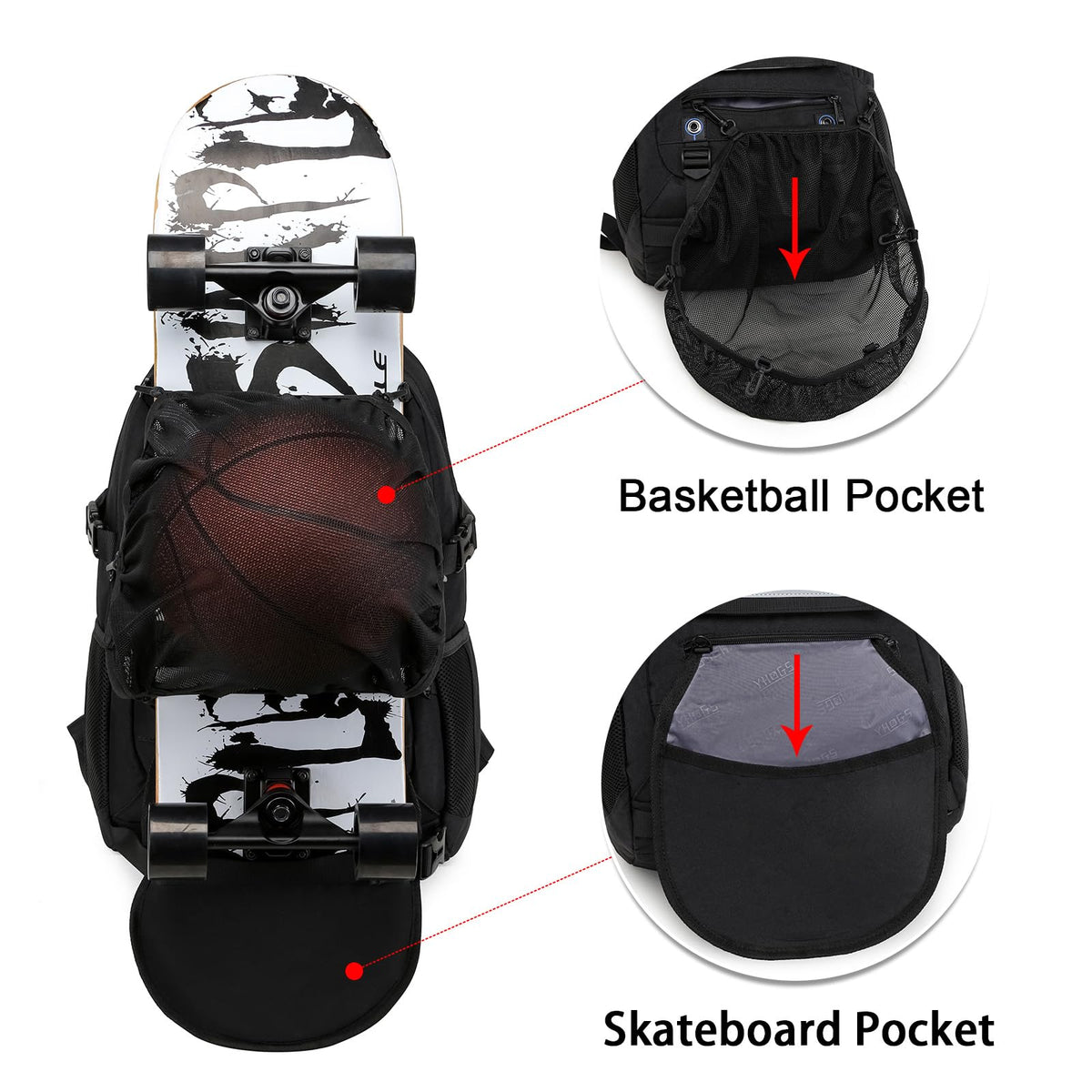 RUCYEN Skateboard Backpack, Laptop Backpack, Hidden Mesh and Anti-Theft Pockets, Waterproof Fabric, Fits up to 15.6 Inch Laptop, for Business Travel Men Women(Black)