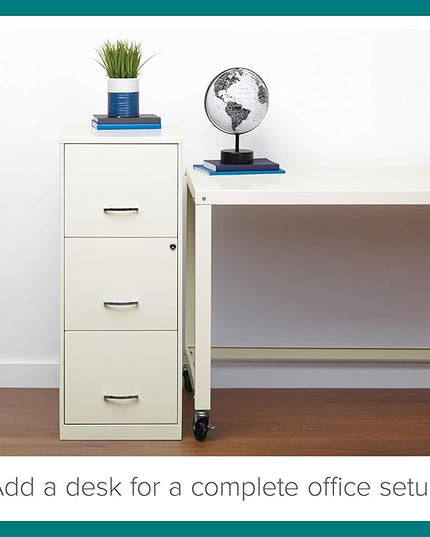 Space Solutions - 3 Drawer Fully Assembled Vertical Steel File Cabinet, Home & Small Office Use, Letter-Size, Locking, Pearl White