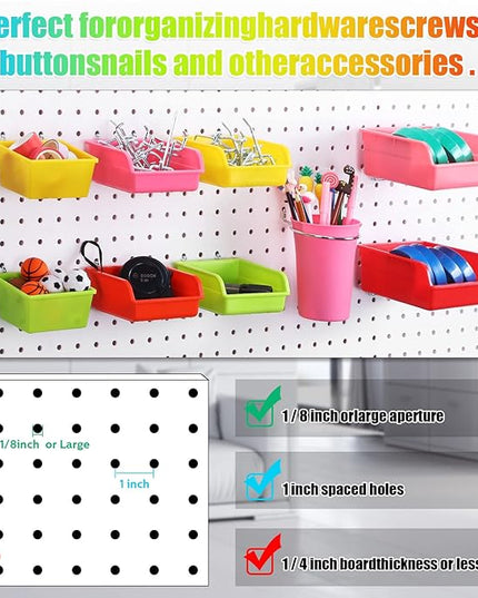 Roowest 60 Pcs Pegboard Cups Pegboard Bins Set, Wall Organizer with Hooks and Loops, Hooks Assortment Organizer Accessory for Office Storage Garage Craft Workshop(Multi Colors)
