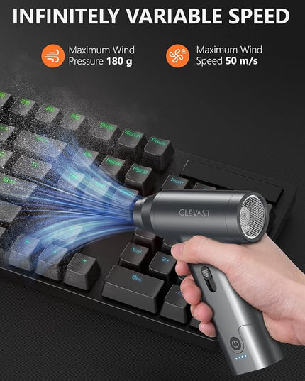 CLEVAST Compressed Air Duster – Super Power Cordless Electric Mini Air Blower, 130,000 RPM Brushless Motor, Stepless Speed Control, Rechargeable for PC, Keyboard, Car, Electronics Cleaning Kit