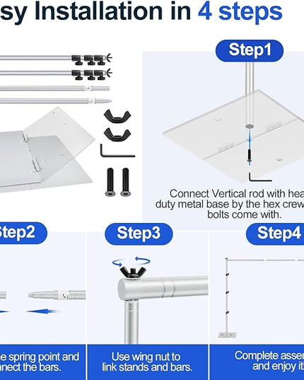 EMART Backdrop Stand, 8.5x10ft Width Adjustable Photography Background Support Poles with Heavy Duty Flat Base, Photo Metal Steel Pipe and Drape Frame Kit for Parties Birthday Wedding - Silver