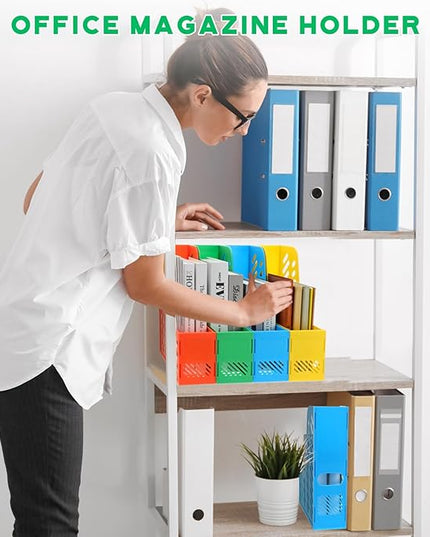 Glenmal 12 Pack Magazine Organizers Binder Organizer for Desk Plastic Vertical File Holder Magazine Racks Desk Accessories for Office, Home, or School (Colorful)
