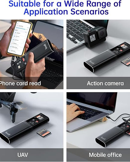 BUDI Multifunctional SD Card Reader, SD/TF/Micro SD/CF/MS/M2 7-in-1 5Gbps High-Speed Memory Card Reader USB 3.0 Type-C Interface Carrying Case Holder for Cameras, Smartphones, Drones, Action Cameras