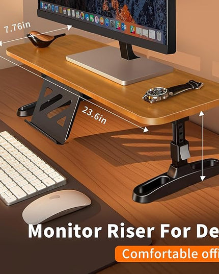 Wooden Monitor Stand Riser for Desk,Adjustable Height Monitor Shelf Riser with Phone Holder,Desk Storage Organizer Accessories,Wood Computer Screen Stands for Office,Home,Laptop,Printer,TV
