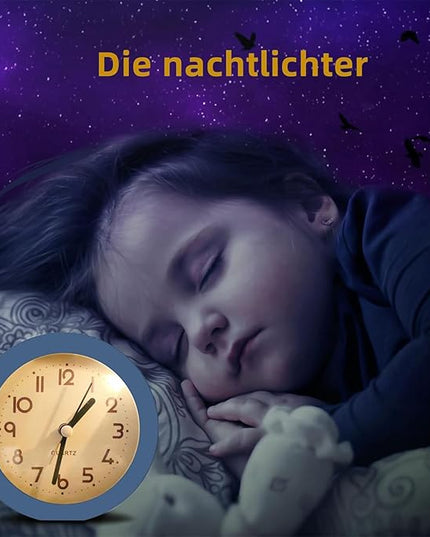 Alarm Clock with Backlight, 4.5 Inches Cute Analog Round Digital Quartz Clock, Non Ticking, Battery Operated ,Frosted Texture, Simply Design for Living Room, Bedroom ,Bedside, Desk Decorative (Blue)