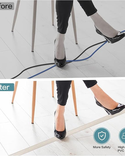 Floor Cord Cover Self Adhesive Cord Hider Floor Extension Cord Covers for Floor Power Cord Protector Cable Management Prevent Cable Trips Cable Cavity 0.51" W x 0.31" H (Beige Wood, 10Ft)