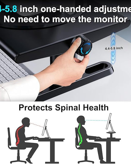 Monitor Stand Riser for Desk,360°Rotation Freely Height Adjustable by Knob,4.4-5.8 Inches,Ergonomic Monitor Stand Mount, Desktop Monitor Stand Riser for Computer,Laptop,Printer,Tv,Black