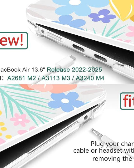 DONGKE for M4 MacBook Air 13.6 Inch Case 2025 2024 2023 2022 Model A3240 A3113 A2681 M3 M2 Chip, Plastic Hard Shell Case Cover with Touch ID for MacBook Air 13 Inch M4 - Spring Flowers