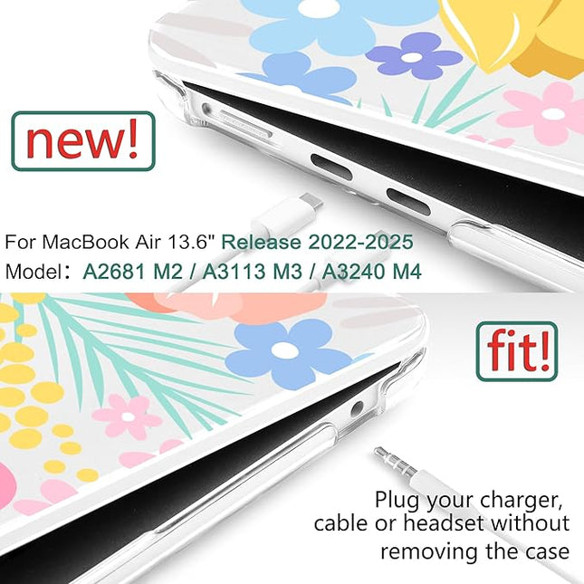 DONGKE for M4 MacBook Air 13.6 Inch Case 2025 2024 2023 2022 Model A3240 A3113 A2681 M3 M2 Chip, Plastic Hard Shell Case Cover with Touch ID for MacBook Air 13 Inch M4 - Spring Flowers