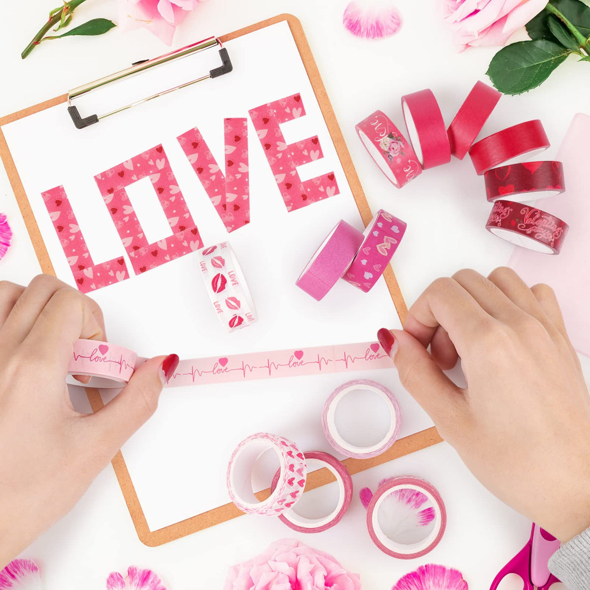 Abilat 20 Rolls Valentine's Day Washi Tape Red Pink Heart Love Masking Tape for Wedding Romantic Scrapbook DIY Craft Valentines Decorative Duct Tape for Journaling Giftwrap Tape Supplies