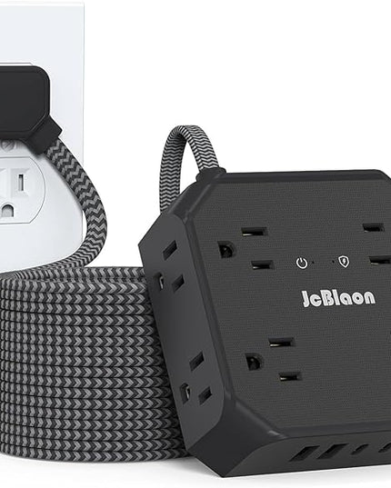 Surge Protector Power Strip-15 Ft Flat Plug Extension Cord with 8 Widely Outlets and 4 USB Ports(2 USB C) Multi Plug Outlet Extender for Office, School, Travel and Dorm Room Essentials-Black