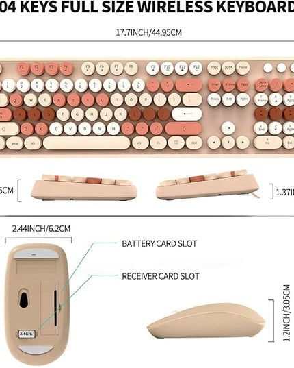 FOPETT Keyboard and Mouse Sets Wireless,Reliable 2.4 GHz Connectivity for PC,Laptop,Smart TV and More (Milk Tea Color)
