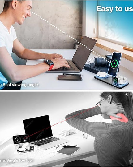 Nimble Podium 3-in-1 Wireless Charging Station for Apple, Qi2-Certified 15W Magsafe Charger Stand, Wireless Charger for iPhone 17 16 15 14 13 - Apple Watch - Airpods Series (Charger & USB-C Included)
