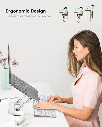 Adjustable Laptop Stand for Desk,Portable Laptop Stand Holder and Riser,Foldable Aluminum Notebook Computer Stands for MacBook Air Pro HP Lenovo Dell Samsung, 10-15.6 inch (Sky Blue-Silver)