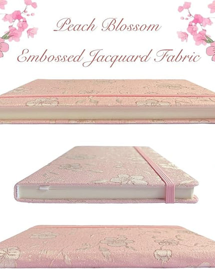 A5 Notebook, Ruled Paper, Lined Page, Hardcover, Layflat, Linen Cover, Flower Fabric, Journal for Women, Elastic Band Closure, Cute Notebooks for School, Office, Personal Writing, Pink