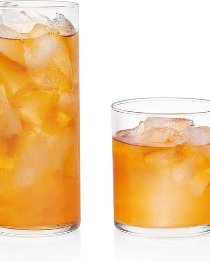 Libbey Miles Tumbler and Rocks Bar Drinkware Glasses Set, Clear All-Purpose 16 Piece Glassware Set, Sleek Glass Drinking Cups for Everyday Use