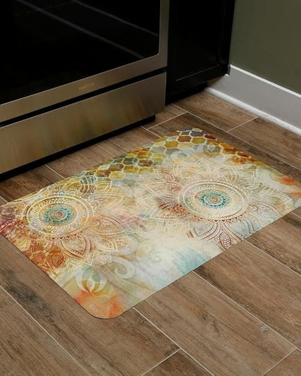 J&V TEXTILES Anti Fatigue Cushioned Comfort Mat, Ergonomically Durable, Supportive, Padded, Thick and Washable, Stain-Resistant, Kitchen, Garage, Office Standing Desk Mats (Boho Study Floral)*