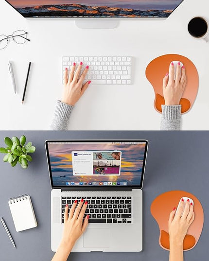 ITNRSIIET Ergonomic Mouse Pad, Cushioned Gel Wrist Rest, Non-Slip Base, Smooth Surface, Cute Multi-Color, 9.5 x 8.2 in, Peach Gradient