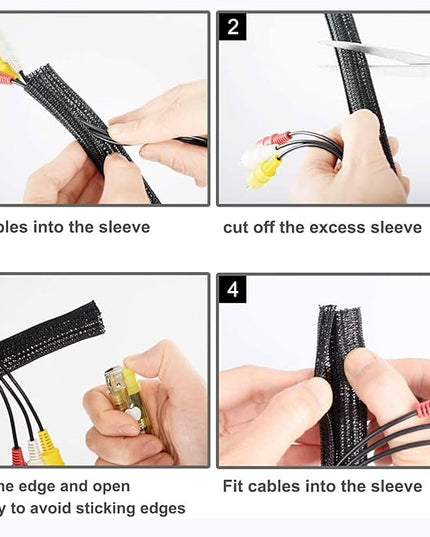 50ft – 1" Split Wire Loom Tubing Cable Sleeve – Braided Cord Protector for Power Cords, Audio Video Cables, USB, Automotive Wiring – Pet Chew Resistant, Flexible Wire Organizer – Black