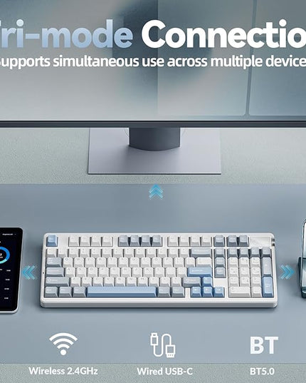 LEOBOG A98 - 96% Mechanical Keyboard Wireless Tri-Mode BT5.0/2.4GHz/USB-C, Creamy Keyboard with Number Pad, Gasket Structure, Hot Swappable, RGB Backlit Gaming Keyboard with Knob for PC/Mac/Windows