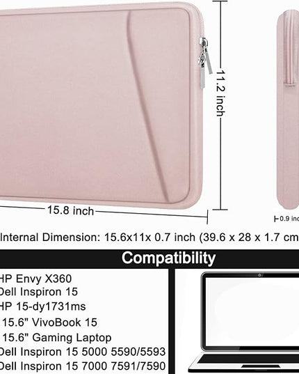 Laptop case 15.6 inch, Durable Briefcase Shockproof Protective Cover, Handbags Portable Laptop Bag for 15.6 inch HP Dell Asus Lenovo Notebook Computer Sleeve with Front Pocket, Pink