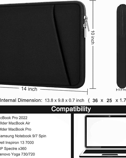Laptop Sleeve Case 13 Inch, Upgrade 14 inch Laptop Cover for Apple MacBook Pro 2022, Durable Notebook Cover Shockproof Protective Bag Compatible with MacBook Air/Pro Retina 13.3 Inch, Black
