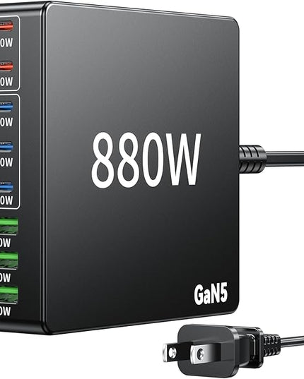 880W USB C Charger Block Charging Station 8 Port Fast Chager 140W PD PPS AVS HUB Laptop MacBook Charger Compatible with All iPhone 17 Pro Max/17 Air/16 SE/Samsung Galaxy 25/ MacBook Pro/Air/iPad Pro