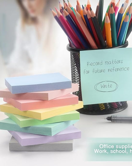 Sticky Notes 3x3 Inch, 8 Pads Light Colors Self-Adhesive, 8 Assorted Pastel Colors, 80 Sheets/Pad, Reusable Notepads for Office, School, and Home
