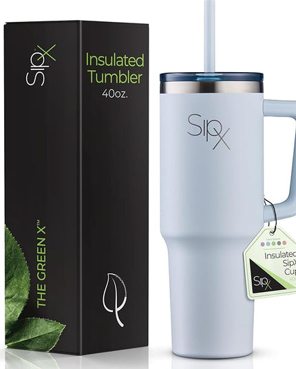 SIPX™ 40 oz Insulated Tumbler with Handle & Straw – Vacuum Insulated Stainless Steel, Leakproof, Cupholder Friendly – Perfect for Iced Coffee, Water & Travel – Blue