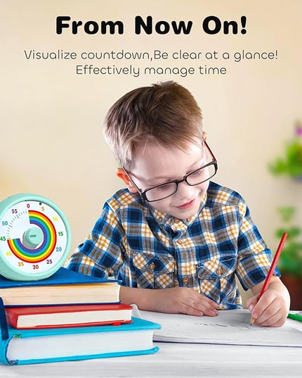 Visual Timer for Kids, 60-Minute Countdown Timer for Classroom Office Kitchen, Desk Timer Kids Time Management Tools with Silent Operation, Pomodoro Time Rainbow Pattern(Tiffany)
